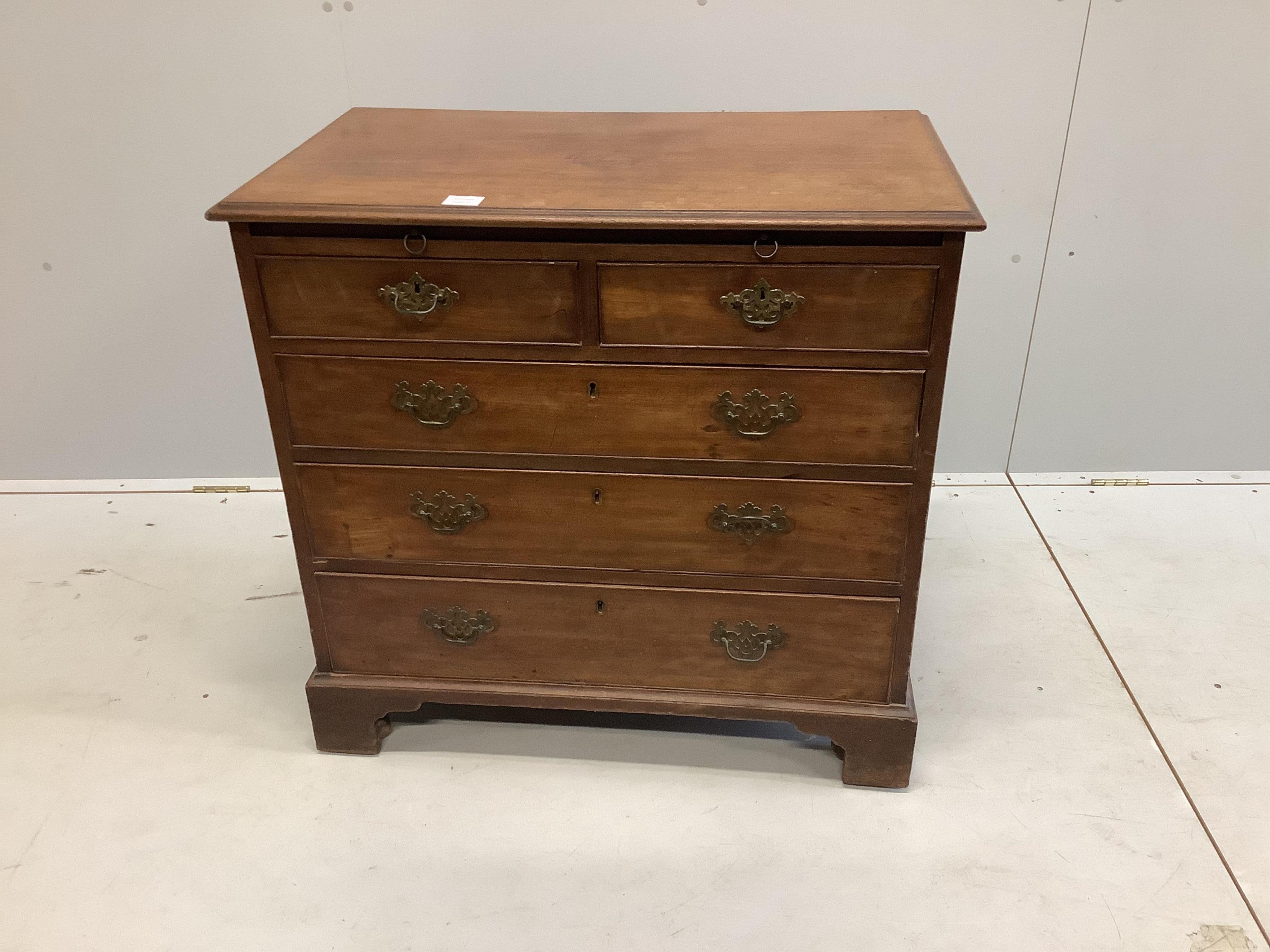 A small George III mahogany chest, with brushing slide, width 83cm, depth 49cm, height 80cm. Condition - fair